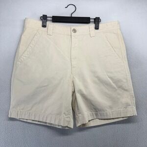 Best Made Co Shorts Mens 34 Cream Canvas Utility Workwear USA Cotton Flat Front